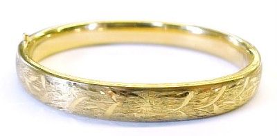 NAPIER ~ Gold Tone Etched Hinged Bangle Bracelet ~ 7  