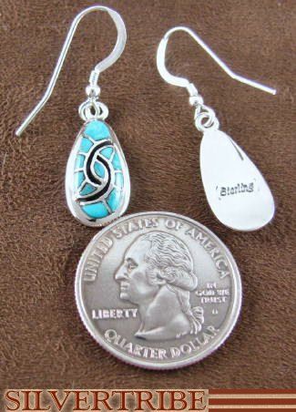 Sterling Silver & Turquoise Inlay Hook Dangle Earrings  