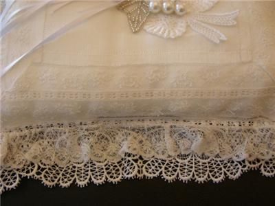   HANDKERCHIEF WEDDING RING BEARER PILLOW RUFFLED LACE CHEMICAL LACE