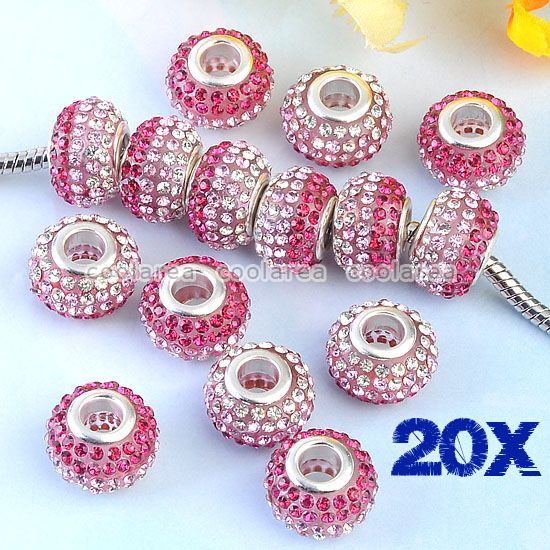   Crystal Rhinestone Resin European Big Hole Beads Fit Bracelet  