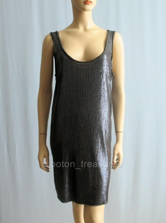 Vince Sequin Tank Dress Dark Heather Gray L $225 #2298  