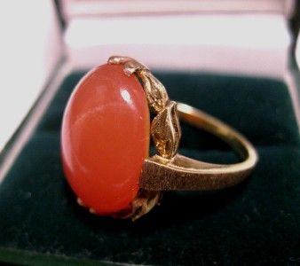   LUSCIOUS OLD CARVED 14K GOLD ANTIQUE 10CT ORANGE STAR MOONSTONE RING