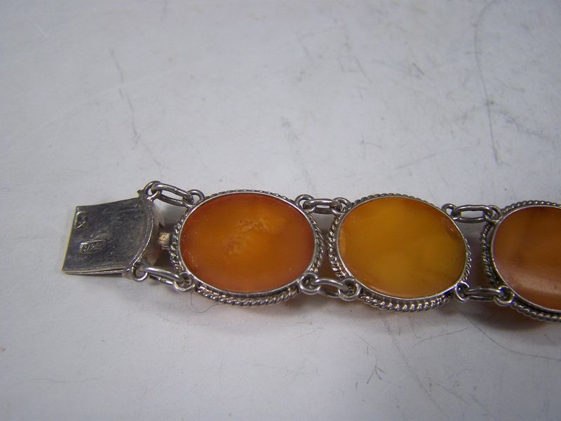 Chinese 1930s nature amber silver bracelet h8311  