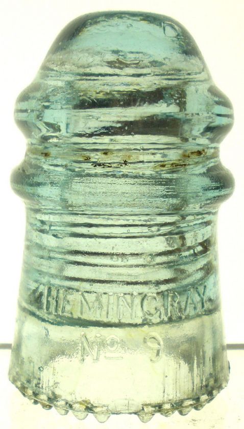 SCARCE ICE BLUE SCRIPT HEMINGRAY NO 9 INSULATOR.  