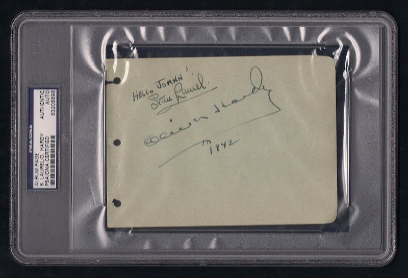 STAN LAUREL & OLIVER HARDY SIGNED PSA/DNA AUTHENTICATED ALBUM PAGE 