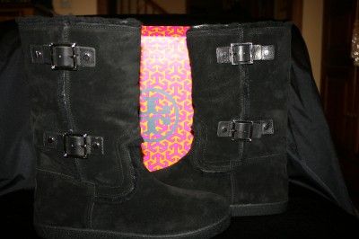 NEW AUTH TORY BURCH SHORT SHEARLING BUCKLE BOOTS REVA LOGO BLK 10 & 11 