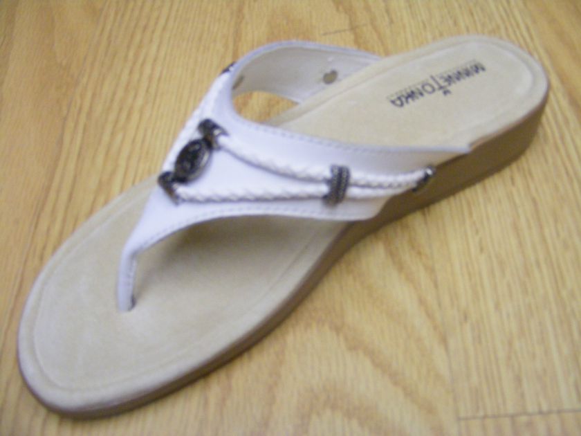 MINNETONKA WOMENS 5254 WHITE LEATHER SILVERTHORNE SLIDE SANDAL  