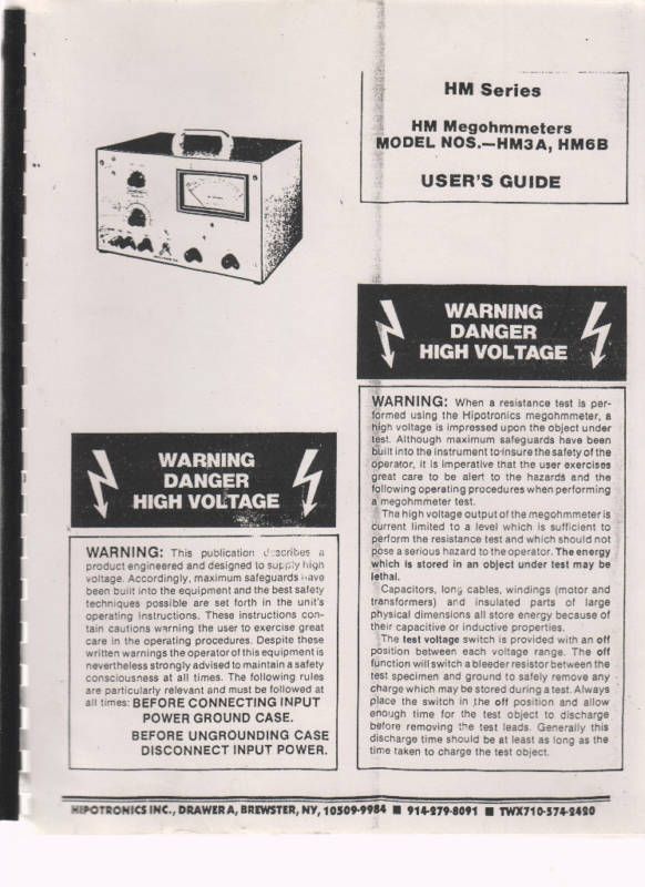 Hipotronics HM3A HM6B Megohmmeters Users Guide  