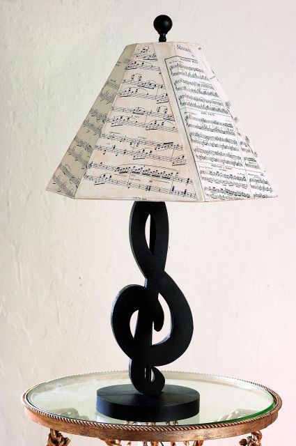 Black Treble Clef Table Lamp with Sheet Music Shade  