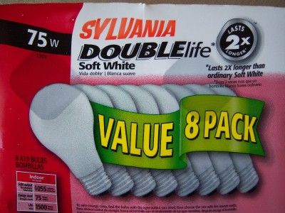 EIGHT PACK SYLVANIA DOUBLELIFE SOFT WHITE 75 WATT LIGHT BULBS   BRAND 