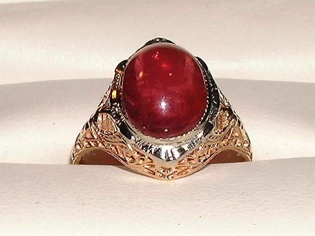   VERY ORNATE 14K YELLOW AND WHITE GOLD RUBELLITE TOURMALINE RING