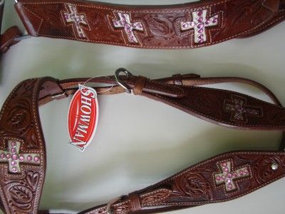   LEATHER WESTERN PINK CROSS HEADSTALL Breastplate SHOW TACK SET  