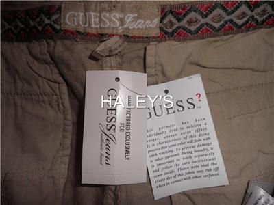 GUESS JEANS WHITE/KHAKI LINEN BOYFRIEND SHORTS 28,29,31  