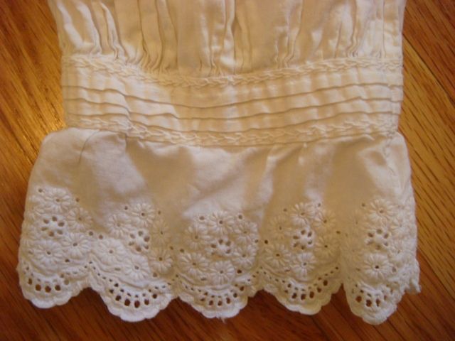 WHITE LONG SHIRT WITH LACE SIDE SLITS MADE OF COTTON VINTAGE 70S 