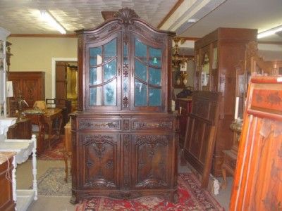 ANTIQUE FRENCH OAK LIEGE CARVED VITRINE 04BE126  