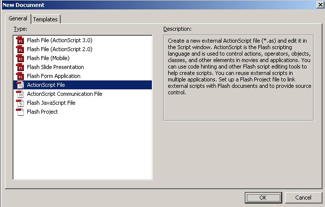 Choose File   New ActionScript File to create your .as file.