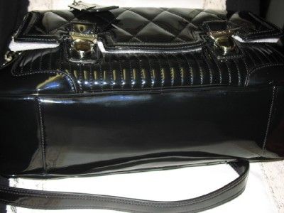   LIQUID GLOSS PUSHLOCK BLACK SATCHEL BAG $378  NWT  