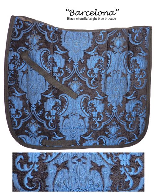    BRIGHT BLUE on BLACK chenille BAROQUE DRESSAGE SADDLE PAD    NEW