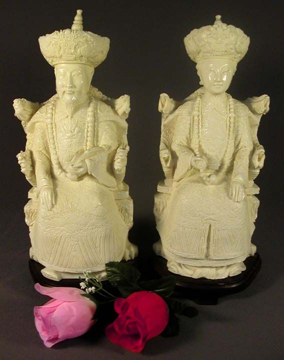 EMPEROR & EMPRESS ON DRAGON THRONES FAUX IVORY  