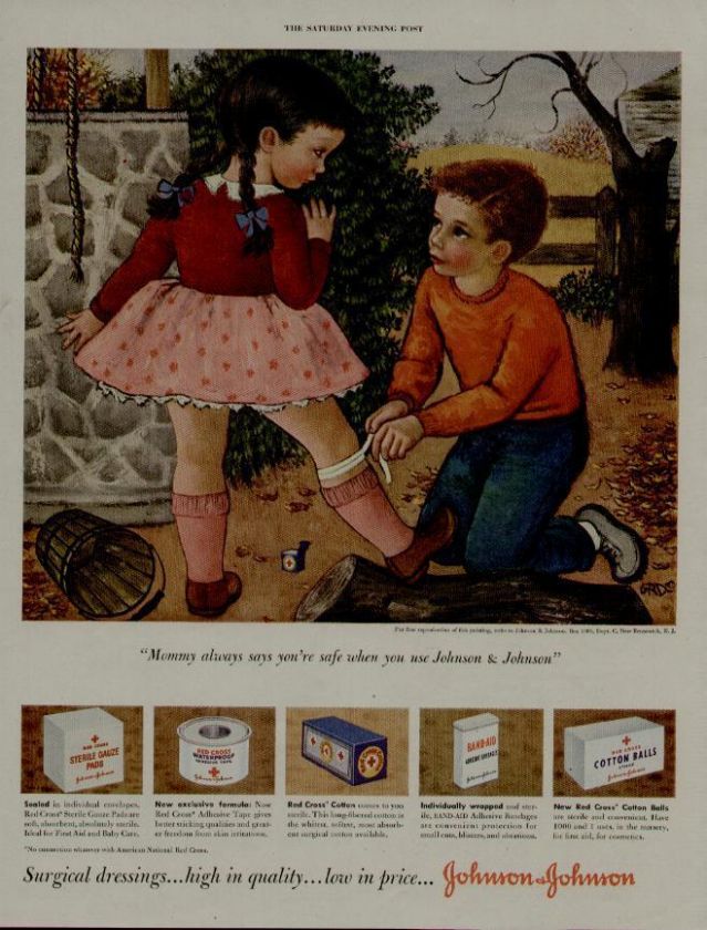 1950 JOHNSON & JOHNSON FIRST AID AD/DOCTORS OFFICE ART  