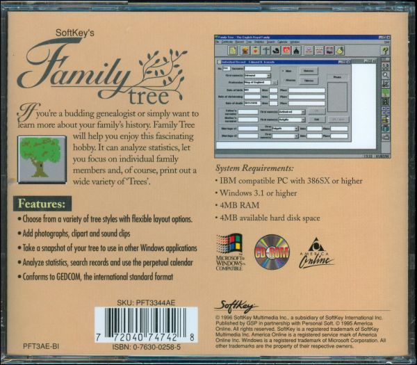 SoftKeys Family Tree   Genealogy   W98 95 3.1   NEW 772040747428 