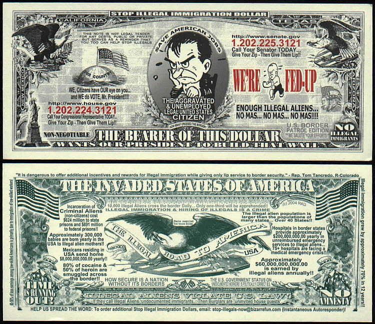 LOT OF 100 STOP ILLEGAL IMMIGRATION DOLLAR, FUNNY MONEY  