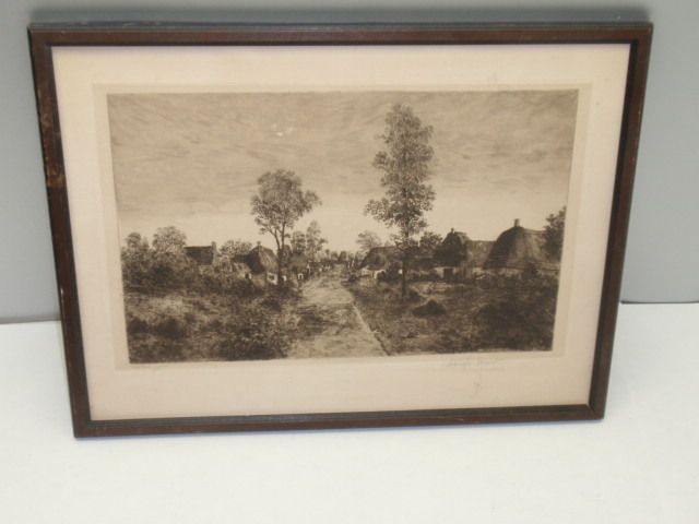 Antique 1888 Signed Leigh Hunt Etching Old Art Country  