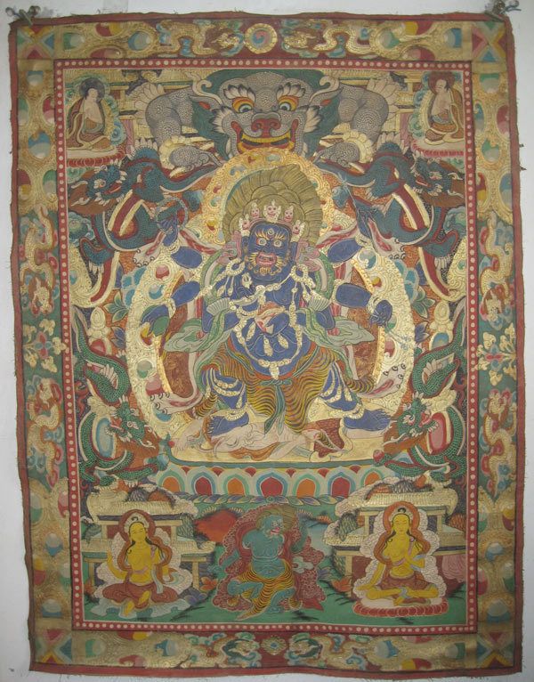 50 Old Tibetan Golden Monastery 6 Arm Mahakala Thangka  