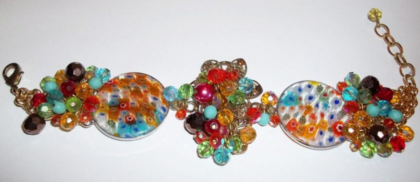 Glass Millefiori Colorful Bracelet Flower Wow Pretty 9  