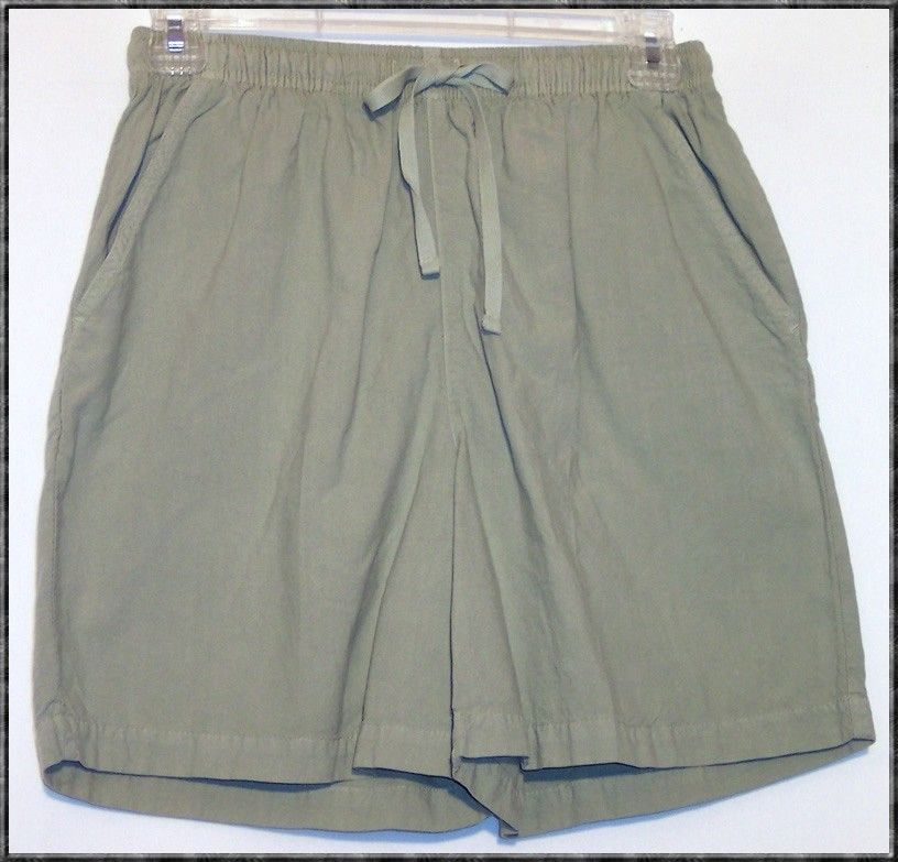 NWT ERIKA Womens Elastic Waistband Cotton SHORTS PS Fresh Sage   Draw 