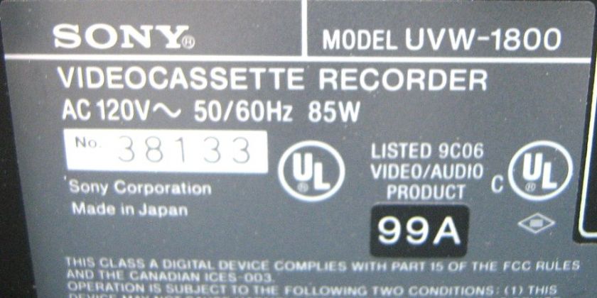 SONY UVW 1800 BETACAM SP VIDEO RECORDER DRUM 00204 UVW  