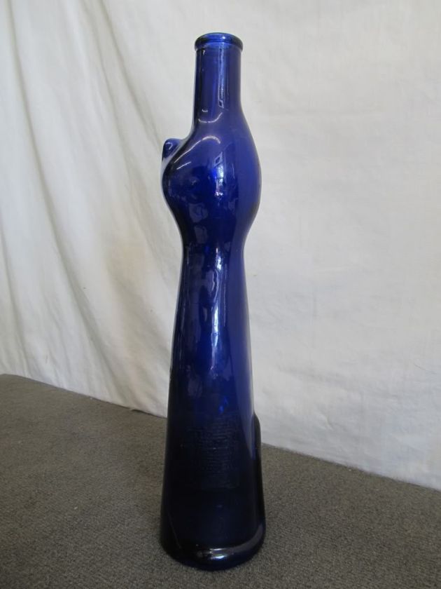 Cobalt Blue Cat and Dog Clear Glass Wine Bottle Vase  