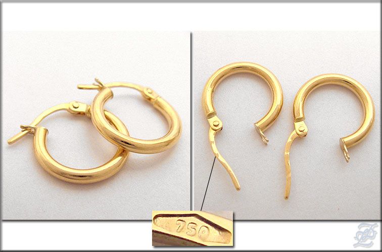 o1688   BRAND NEW 18K SOLID YELLOW GOLD HOOP EARRINGS DIAMETER 14 MM 