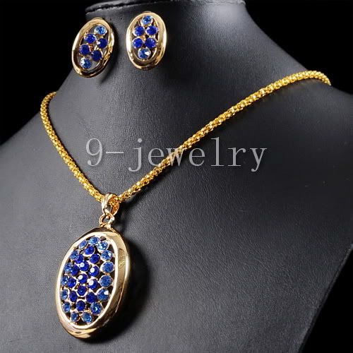 Fashion Blue CZ Gold Plated Necklace & Earrings TS0921  