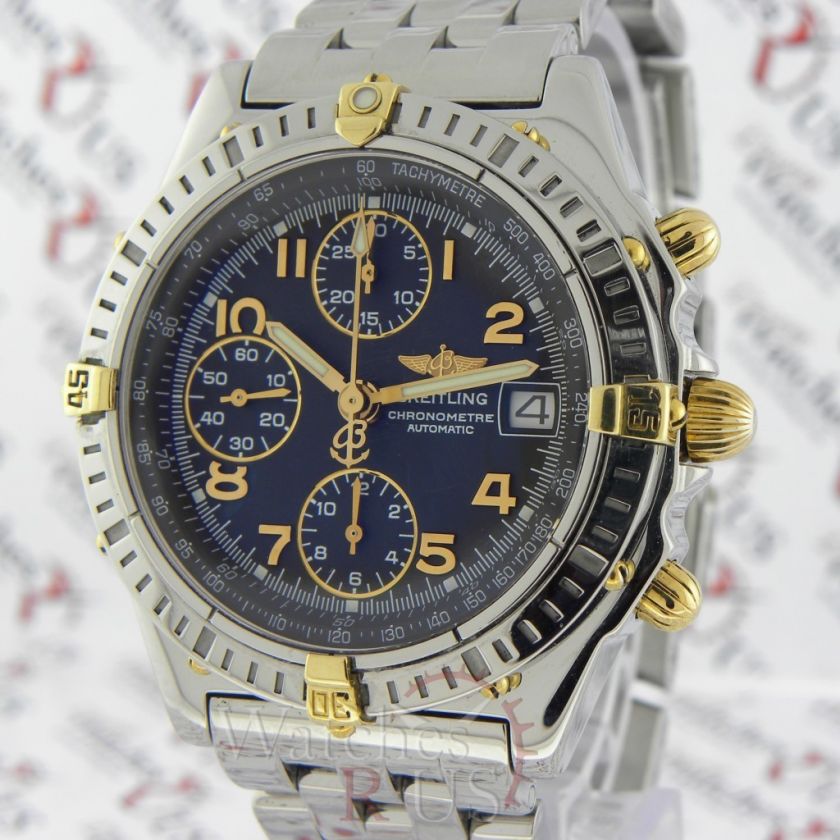 Breitling Chronomat B13352 Stainless Steel 18k Yellow Gold Blue Dial 