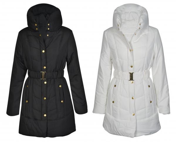 New Womens Quilted Padded Jacket Coat Ladies Long Belted Coat UK 8 10 