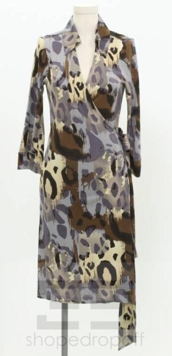 Diane Von Furstenberg Neutral Paper Cheetah Wrap Dress Size 10 NEW 