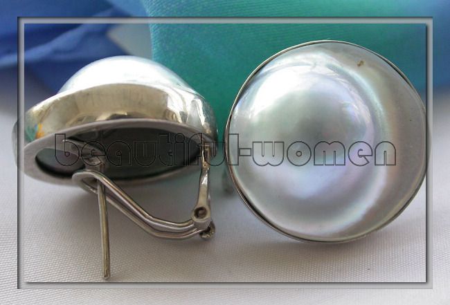 Huge 20mm gray south sea mabe pearl 925silver earring  