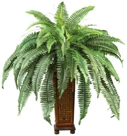 NEARLY NATURAL Artificial 33 Boston Fern Silk Plant with Wood Vase 
