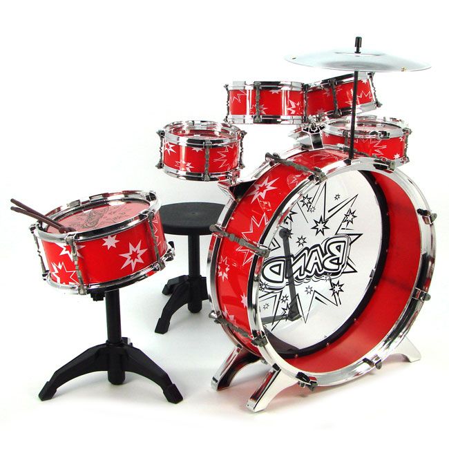 NEW 11pc Children Drum set w/ Chair = RED