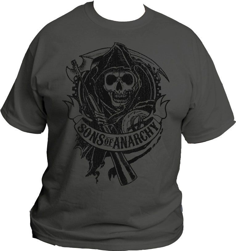 Sons Of Anarchy SOA Reaper Flocked Charcoal T Shirt L  