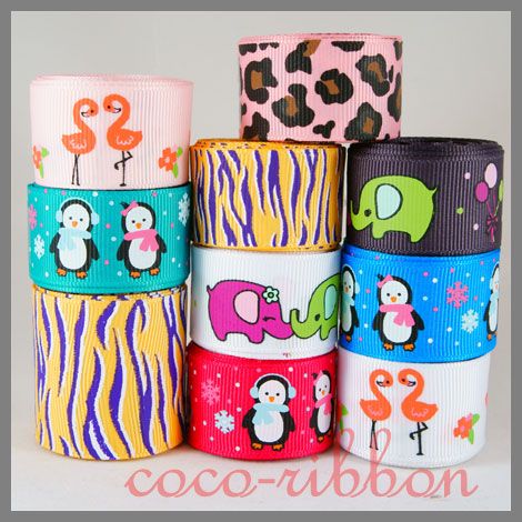 MIX LOT Zoo Animal Print Penguin Flamingo Elephant Grosgrain Ribbon 