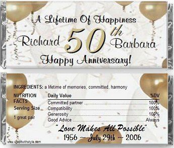 50th ANNIVERSARY party favors custom personalized candy bar wrappers 