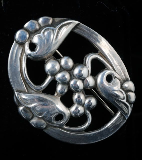 CORO Vintage Silver PIN BROOCH Art NOUVEAU Flower Berries Jensen esque 