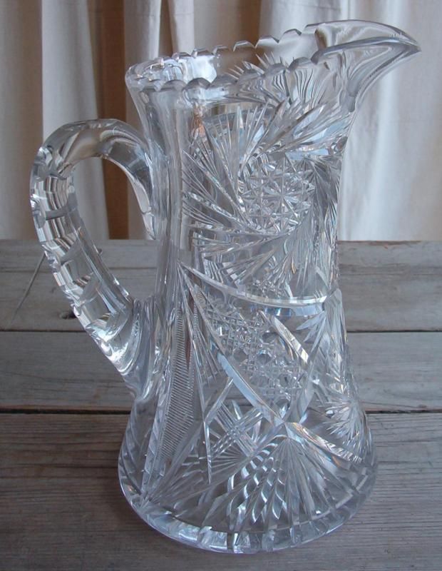 American Brilliant Cut Glass Pinwheel Pitcher Antique  