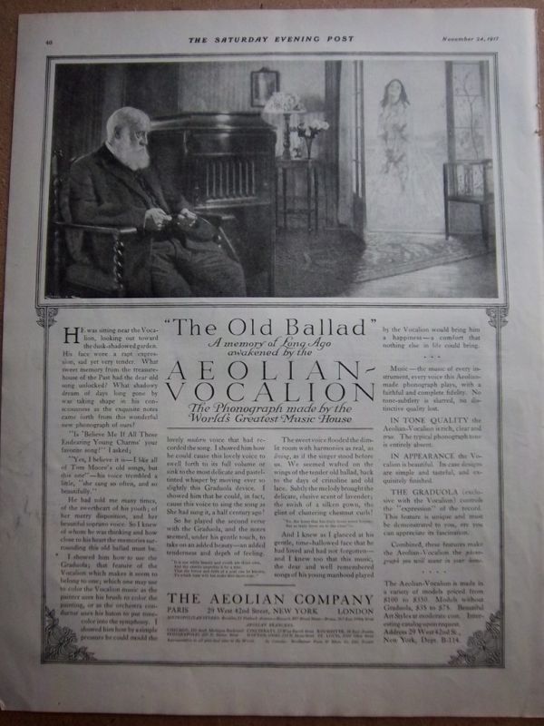 1917 Antique AEOLIAN VOCALION Phonograph Ad  