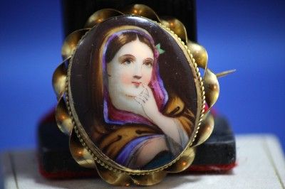 Antique Portrait Porcelain Sterling Brooch & Earrings