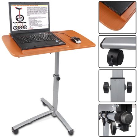 Rolling Mobile Adjustable Laptop Desk Cart w/ Split Top Over Bed 