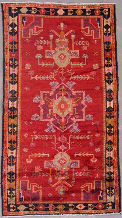 4x8 RED BLUE ANTIQUE PERSIAN KAZAK ORIENTAL HAND KNOTTED WOOL AREA RUG 