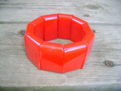 BRIGHT Vintage Cherry RED Bakelite Stretchy Bracelet  